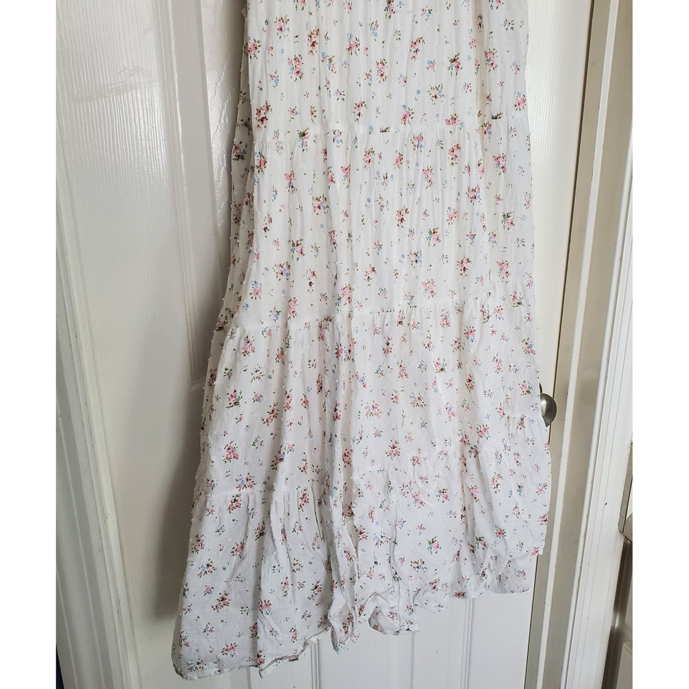 Storia Floral Tiered Midi Dress Womens Small White Excellent Tie Shoulder - Picture 3 of 9